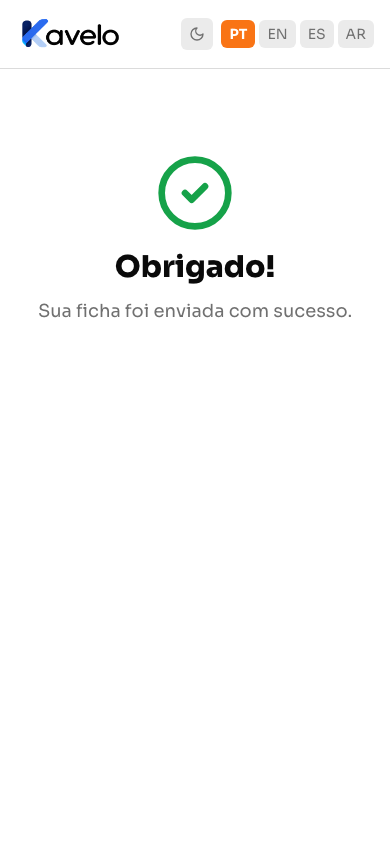 Confirmação de que a ficha foi enviada