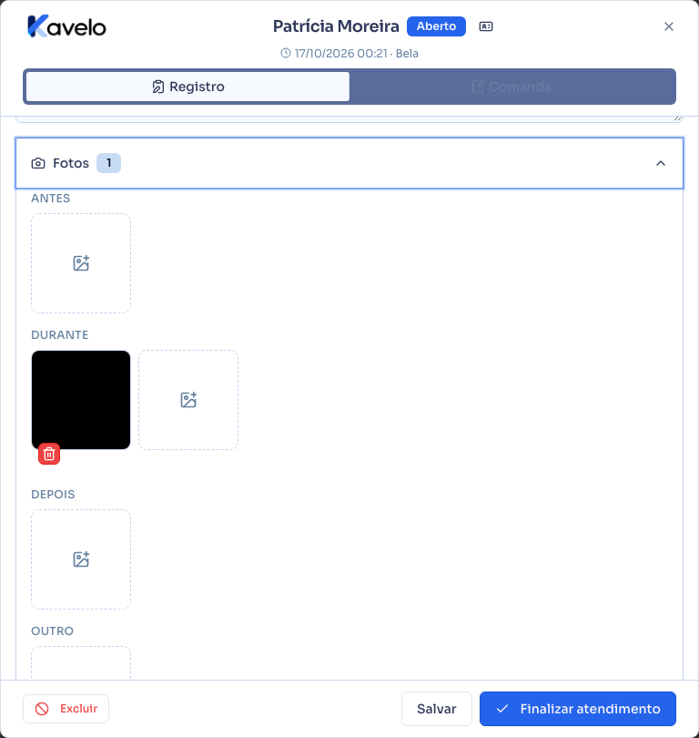 Fotos de um atendimento registradas na ficha do cliente