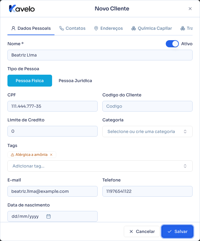 Tag de alerta criada e marcada no cliente