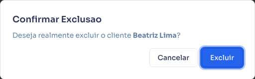 Confirmação de exclusão de um cliente