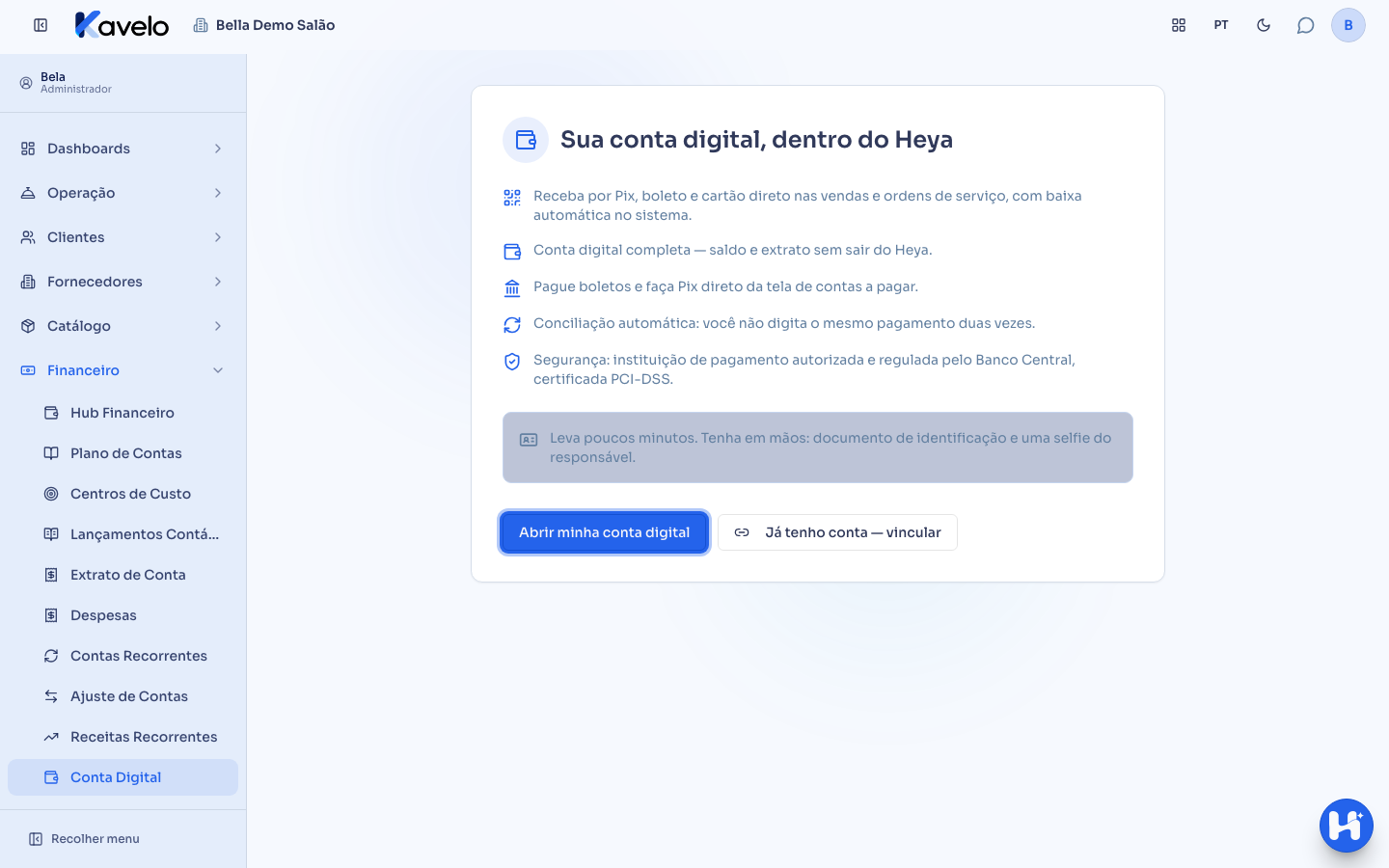 Tela de apresentação da Conta Digital, com o botão Abrir minha conta digital