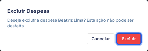 Confirmação de exclusão de uma despesa