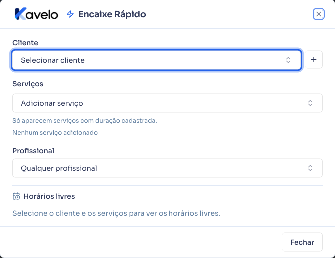 Diálogo do Encaixe Rápido recém-aberto, ainda vazio