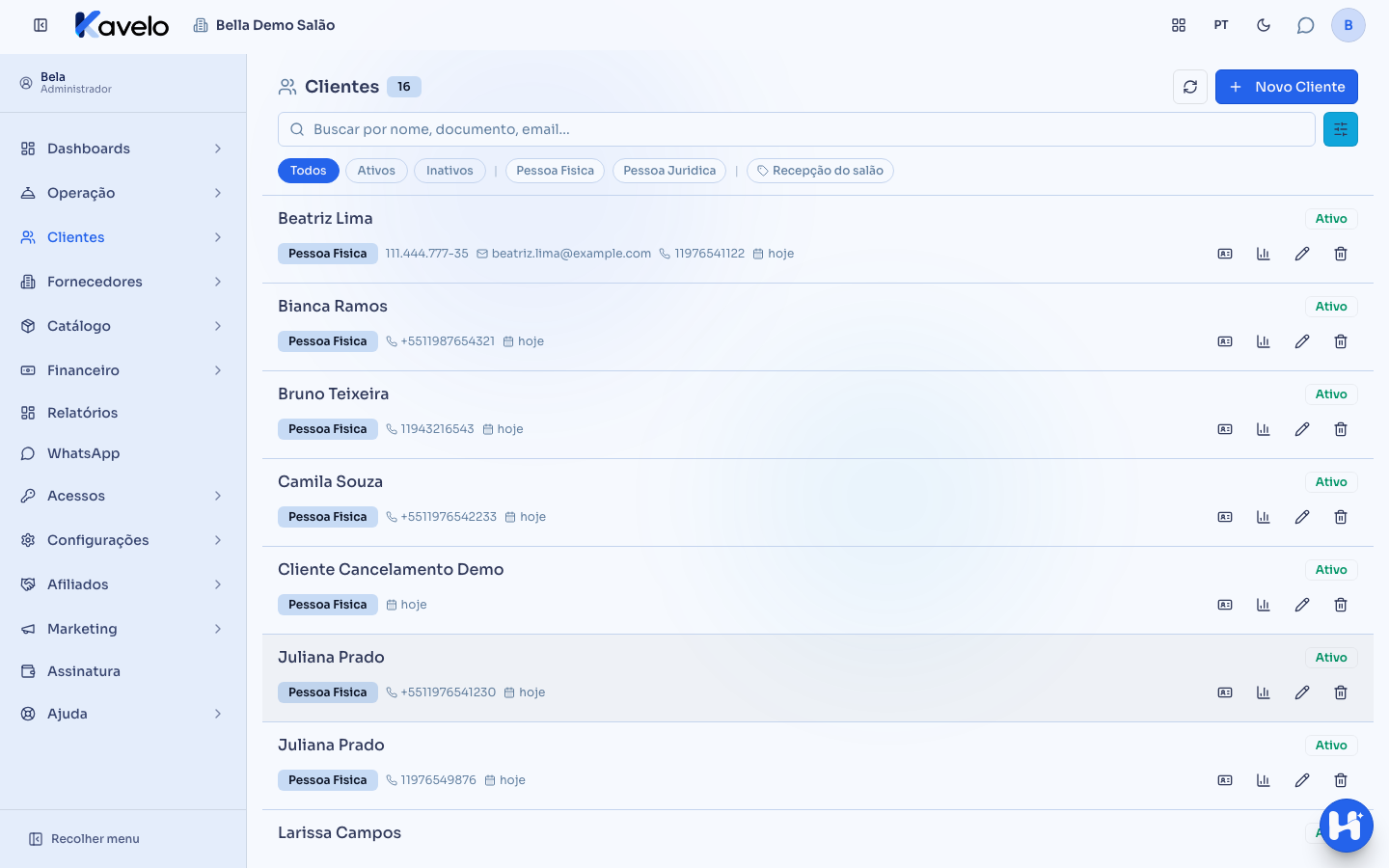 Lista de clientes para conferir os cadastros importados