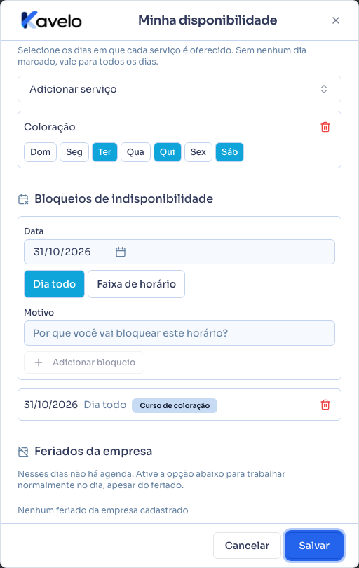 Botão Salvar único em destaque, depois de mexer nas três seções