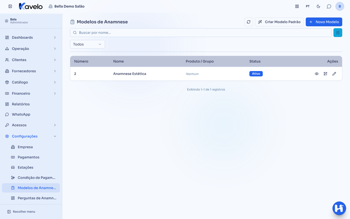 Lista de modelos de anamnese, com a Anamnese Estética