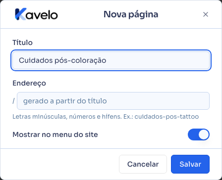 Criando uma página nova no site