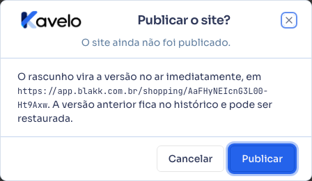 Confirmação para publicar o site